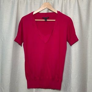 Dark Pink Banana Republic Short Sleeve V-neck Knit
